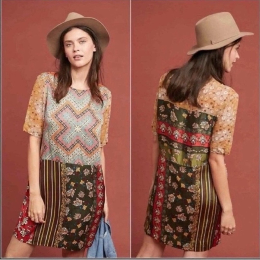 Anthropologie Tiny Patchwork Shift Mini Dress M - image 1